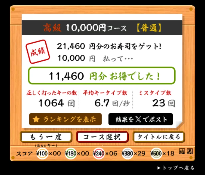 分割キーボードに慣れた後の寿司打の結果